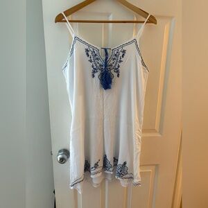 India Boutique one size blue white embroidered cover up dress tassels